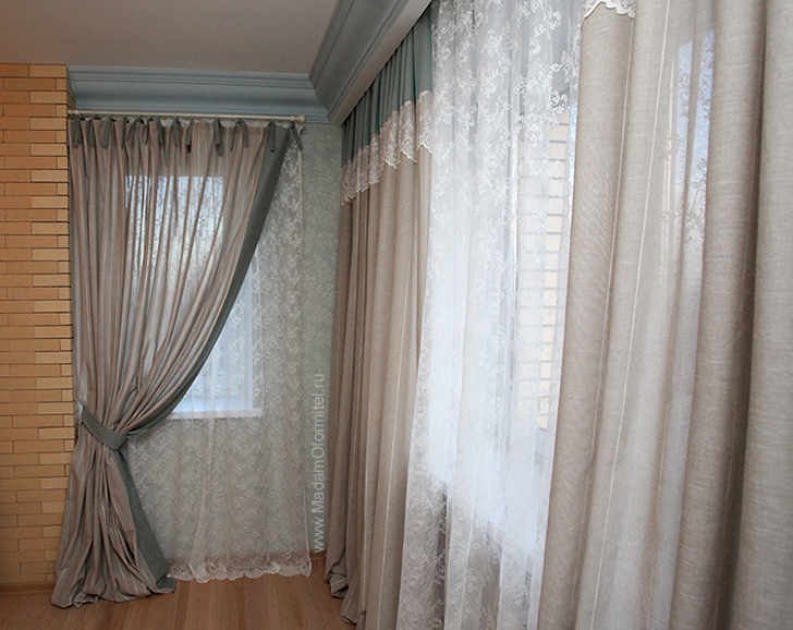 Льняные шторы, Кружево, шторы в гостиную, шторы в стиле прованс, шторы от Мадам Оформитель