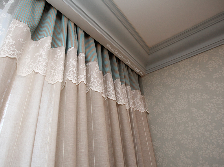 Льняные шторы и кружево, шторы в гостиную, шторы в стиле прованс, шторы от Мадам Оформитель